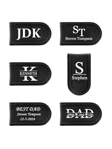 PiercingJ Custom Magnetic Leather Money Clip Slim Personalized Engraved Initials Credit Cards Clips For Him Men Father's Day2