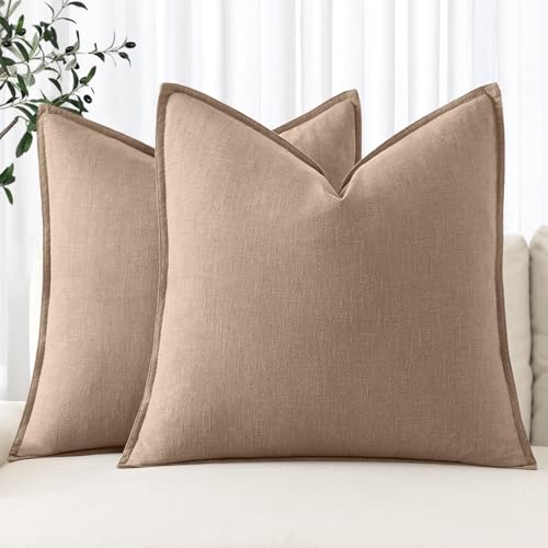 Image of MIULEE Decorative Linen Pillow Covers 20x20 Inch Camel Boho Farmhouse Neutral Couch Throw Pillows for Bed Pack of 2 Accent Modern Pillowcase Sofa Livingroom Home Decor