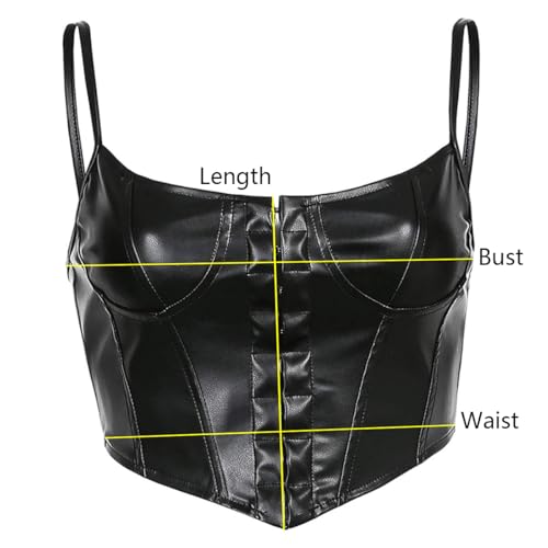 Espartilho feminino de couro Y2k preto P, Preto, P