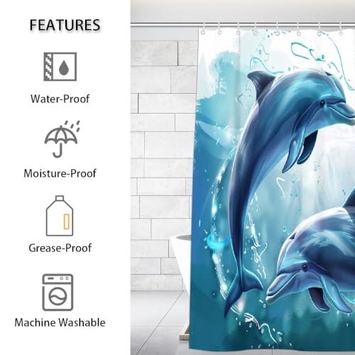 Rideau de douche dauphin 183x183 cm imperméable et lavable, textile de salle de bain en polyester - 3