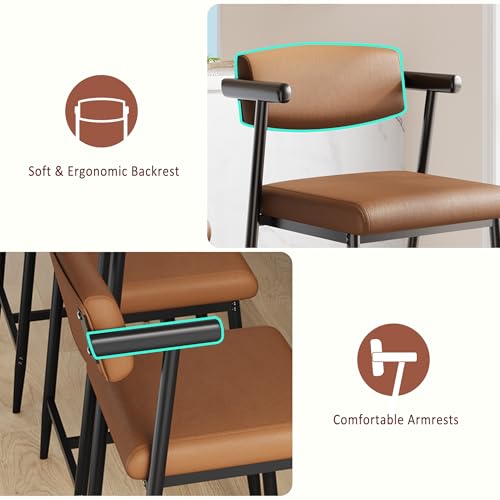 Image of GarveeHome Counter Height Bar Stools Set of 8 with Armrests, 26 inch Upholstered 8pcs Tall Bar Stools Set, Long Backrest & Extra Thick Cushion, Modern High Barstools for Kitchen Island, Pub, Coffee Brown