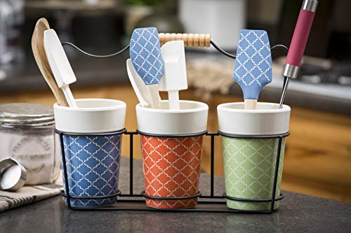 Tablecraft H4910Pb Farmhouse Collection Curved Silicone Spatula With Wooden Handle, Moroccan Pattern, White #TOP26