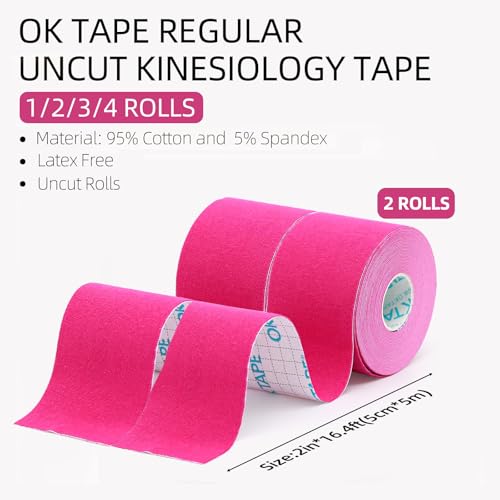 Image of OK TAPE Kinesiology Tape (2 Pack) Latex Free Cotton Uncut 2in x 16.4ft