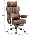Efomao krzesło biurowe ergonomiczne z ekoskóry, duże i wysokie, udźwig 200 kg, regulowane oparcie, fotel komputerowy obrotowy z podnóżkiem i podparciem lędźwiowym
