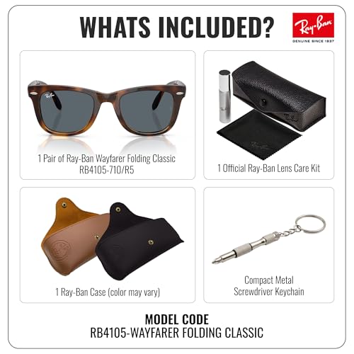 Image of Ray-Ban RB4105 WAYFARER FOLDING CLASSIC Square Shape Sunglasses for Men with Official Eyewear Kit