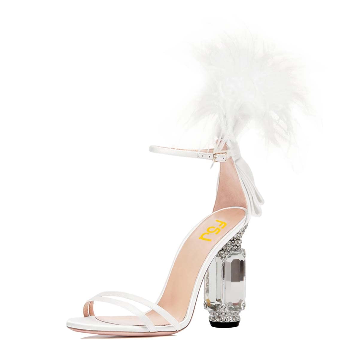 FSJ Women Open Toe Stylish Sandals Ankle Strap Chunky Block High Thick Heels Wedding Party Ballroom Shoes Size 4-15 US