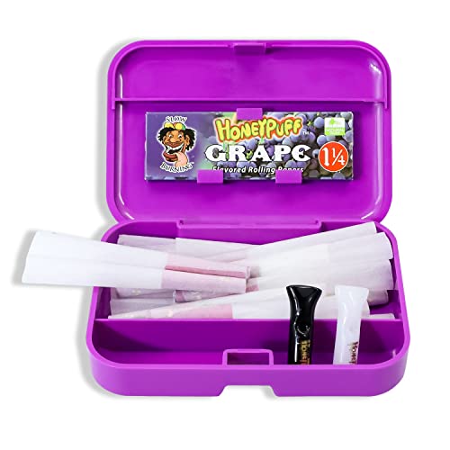 Honeypuff Pre Rolled Cones With Filter Tips (10Pcs), Flavored Rolling Papers, Glass Mouth Tip (2Pack), Plastic Herb Stash Box Case #TOP6