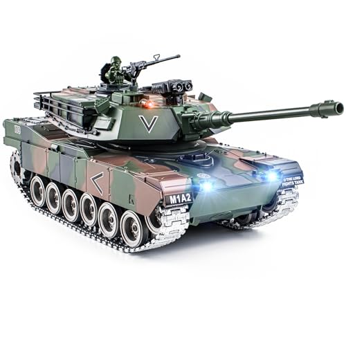 Supdex 1:18 RC Tank, 2.4G US M1A2 Metal Alloy Metal US M26 Remote Control Tank That Shoot BBS Model Toys, Army Toy with Smoke, Lights, Sound and Recoil,Military RC Vehicle for Adults and Kids Age 6+