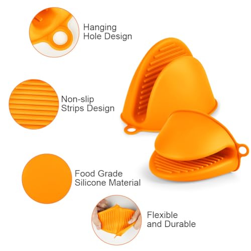 AUAUY 1 Paar Silikon Ofenhandschuhe Verdicken, Mini-Ofenhandschuh Anti-Rutsch Hitzebeständige Silikon Topflappen, Mini Ofen Mitts, wasserdichte Topfhandschuhe zum Backen Kochen BBQ Grillen (Orange)