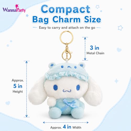 Image of Wanna Party Cute Blue Puppy Plush Keychain, Soft Kawaii Stuffed Toy Bag Charm with Metal Key Ring