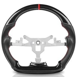 Steering Wheel replacement for Chevy Corvette C6 2006-2011 ZR1 Z06, Hydro-Dip Carbon Fiber Steering Wheel Nappa Perforated Leather D-shaped Flat-bottom with Red Stitching for C6