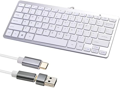 Powboro USB C Mini Keyboard Compact Small Slim Wired Keyboard USB-C Connection,Ultra Thin Design 78 Scissor Keys for Andriod, Computer, Laptop, PC,Desktop (White)