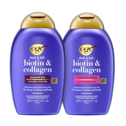 OGX Thick & Full + Biotin and Collagen for Hair Volume & Body, Sulfate Free Volumizing Shampoo &...