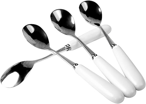 4 Pcs White Ceramic Handle 18/10 Stainless Steel SUS304 5.5inch Dessert Coffee Teaspoon