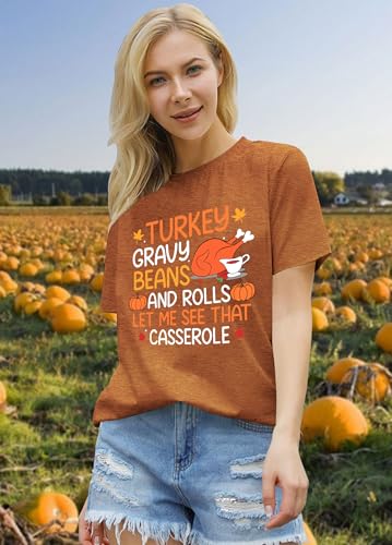 Image of Thanksgiving Shirts Women Turkey Gravy Beans and Rolls Tshirts Funny Turkey Graphic T-Shirt Family Thanksgiving Tops