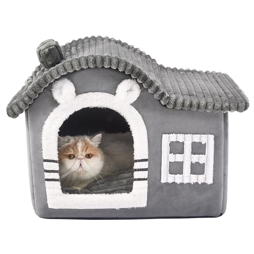 Jiupety casa per gatti gatti,camino casa del gatto per i gatti interni,casa dell'animale domestico per 1,4-6,8 kg gatto e cani,pieghevole con rimovibile antiscivolo Grande spazio Cartoni Animati