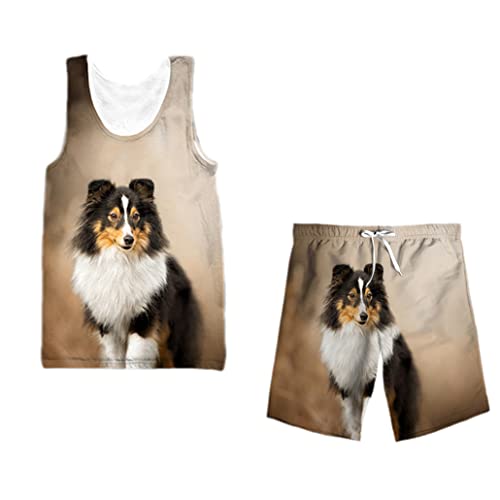 Ensemble de vêtements de sport homme débardeur short imprimé animal 3D berger M