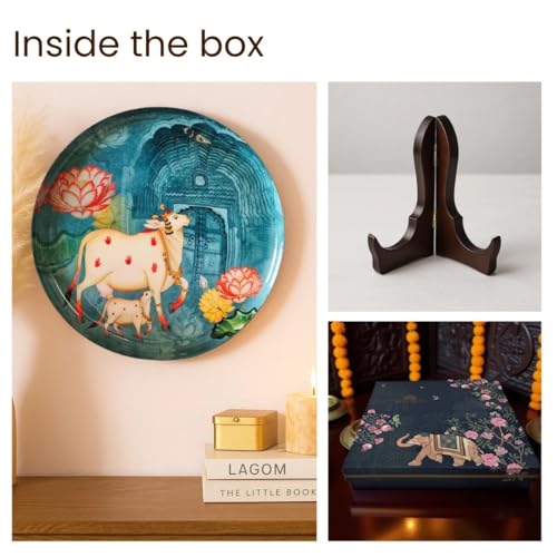 RITUALISTIC Pastel Pichwai Single Wall Plate 10 Inch with Stand | Wall Arts For Home Decoration, Living Room, Bedroom, | Aesthetic Room Decor Items | Wall Hanging Show Pieces