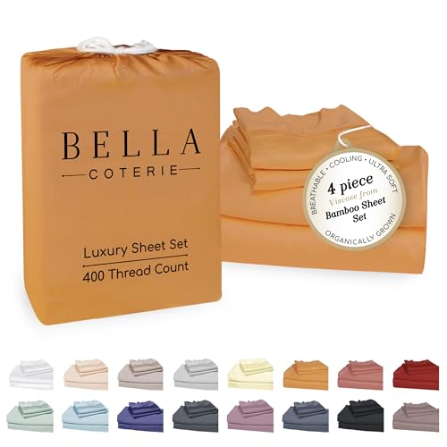 Bella Coterie Luxury Bamboo Viscose King Size Sheet Set | 100% Organically Grown | Ultra Soft | Cooling for Hot Sleepers | 18" Deep Pocket [Marigold]