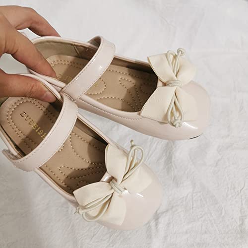 Children Pearl Leather Shoes Fashion Single Shoes with Soft Soles Black Small Leather Shoes Mary Jane Girls Shoes Size 4 (Beige, 9-9.5 Years Big Kids)2