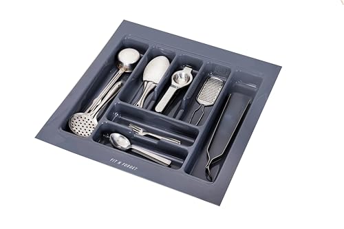 Image of Heavy PVC Cutlery Tray Organizer, Stylish Cutlery Tray for Kitchen Basket, Gray, 21x18.5 Inch
