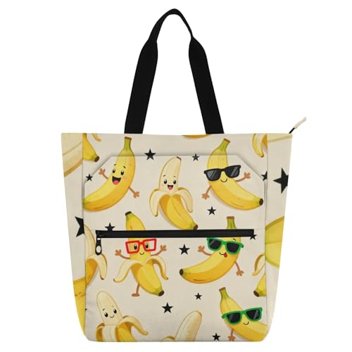 Bolsa de libros escolar con diseño de plátanos y cremallera para mujeres y niños