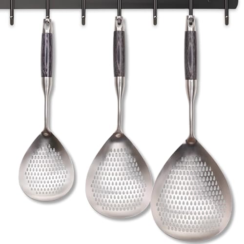 Skimmer Slotted Spoon Set of 3 Stainless Steel with Wooden Handle