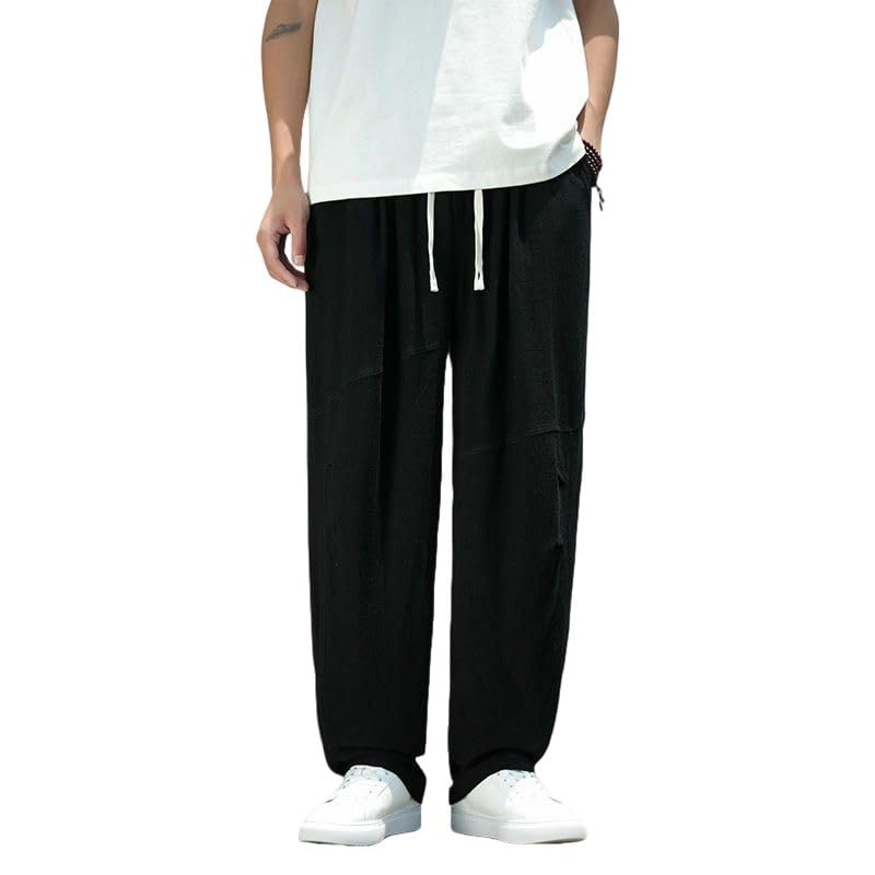Pantalon homme coton et lin coupe droite ample à cordon - 5