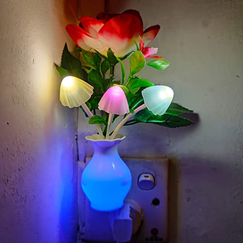 Ausaye 2 Pack Sensor Led Night Light Plug-In Nightlight, Color Changing Mushroom Light Rose Flower Night Lights For Kids Adults Bedroom, Bathroom, Nursery, Kitchen, Basement #TOP4