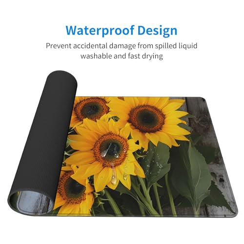 Image of Vintage Sunflower Wood Extended Gaming Mouse Pad, with Stitched Edges Large Mouse Pad Desk Protector, Rubber Base Mousepad Keyboard Mouses Mat for Work Game Office Home- 32 inch X 12 inch Inch,E853
