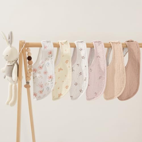 Image of Susurration Muslin Baby Drool Bibs 6Pack Soft Square Adjustable Baby Bandana Bibs for Unisex Girls & Boys