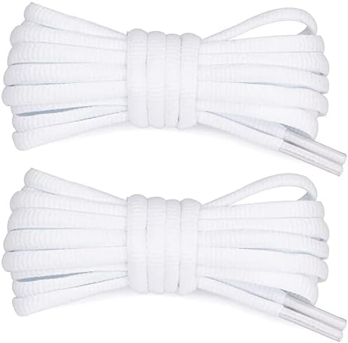 Stepace [2 Pairs Half Round Shoe Laces 1/4" Width 30"-60" Length 18 Color Oval Shoelaces White 48"(122 cm)