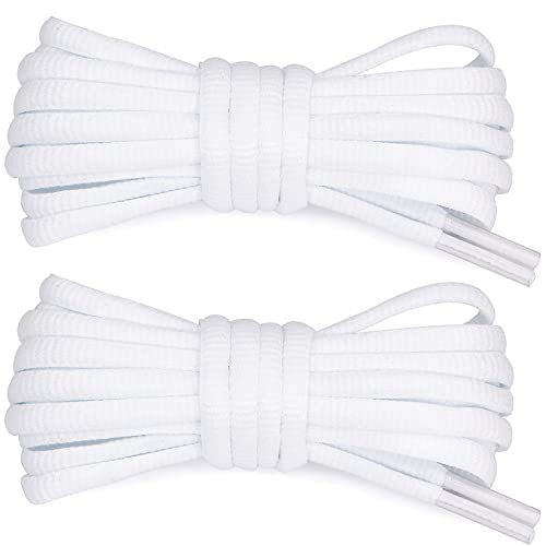 Stepace [2 Pairs Half Round Shoe Laces 1/4" Width 30"-60" Length 18 Color Oval Shoelaces White 48"(122 Cm) #TOP5