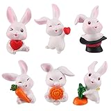 6PCS Cake Toppers Bunny Figurines for Cake Decorations Mini Plastic Rabbit Toys for Kids Easter Small Rabbit Decor Bunnies Farm Animals Toy for Toddlers