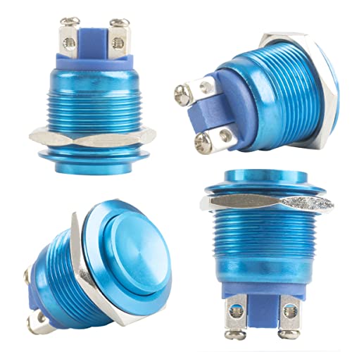Paialu 2Pack Momentary Push Button Switch, 19Mm 5A Aluminium Alloy Shell Pushbutton Switches- 1No 12V Spst Screw Terminal Metal High Round Waterproof For Industrial Car Switch (Blue) #TOP3