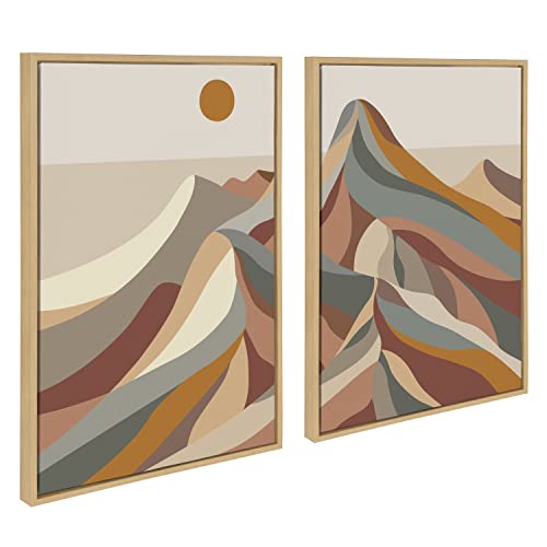 Kate And Laurel Sylvie Mid Century Modern Mountains Framed Canvas Wall Art 2 Piece Set By Rachel Lee, 23X33 Natural, Colorful Modern Abstract Landscape Wall Décor #TOP5