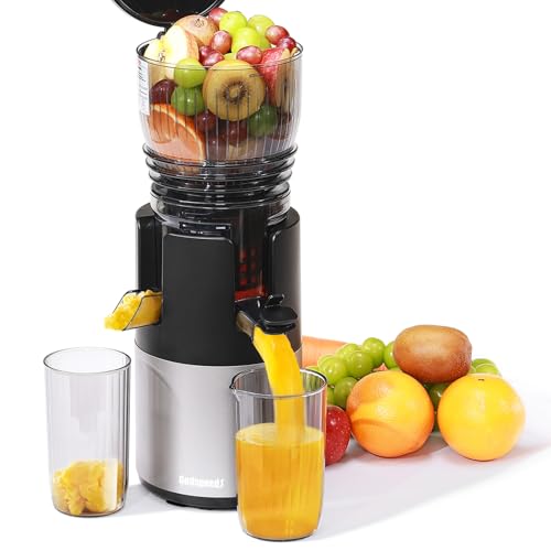 Cold Press Juicer, 5.8" Wide Feed Chute Slow Masticating Juicer Machine for Whole Fruits & Vegetables, Easy to Clean & High Juice Yield