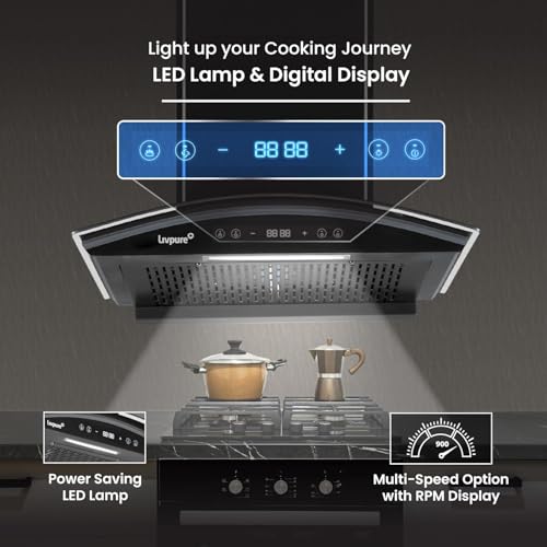Image of Livpure Eterna Max BLDC 60 cm | Curved Glass | 1600 m /hr Suction | BLDC Motor | Filterless | Touch & Gesture Control | Low Noise | 10 Years Motor + 1 Year Comprehensive Warranty | Black