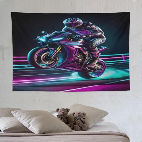 Tapisserie course de moto PAZZK décoration murale en tissu 150x230cm pour chambre