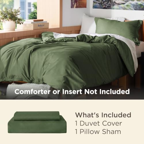 Image of Bedsure Duvet Cover Twin /Twin XL Size - Extra Soft Double Brushed Bedding Set with Zipper Closure, 2 Pieces, Includes 1 Duvet Cover (68 inchx90 inch) & 1 Pillow Sham, Comforter Not Included, Olive Green | For Kids & Adults, 68 inchx90 inch Comforter Cover, Hotel Luxury, All Season, Breathable, Easy Care, Lightweight, Zipper Closure