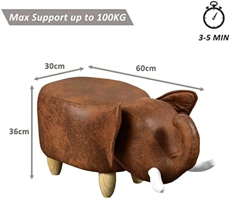 OFCASA Animal Footstool Ottoman Faux Leather Footstool with Solid Wood Legs for Kids Adults Padded Pouffe Footrest, Brown Elephant