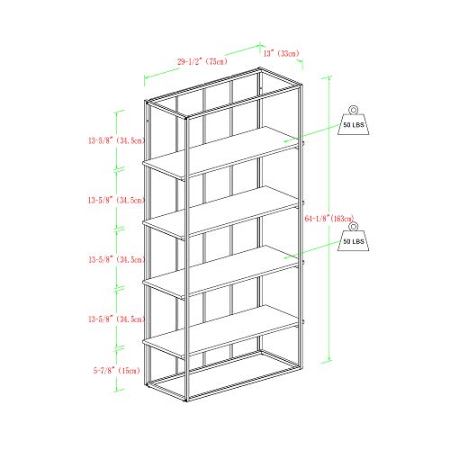 Walker Edison Evangeline Modern Farmhouse Metal And Wood 4 Shelves Bookshelf, 64 Inch, Grey Wash #TOP2