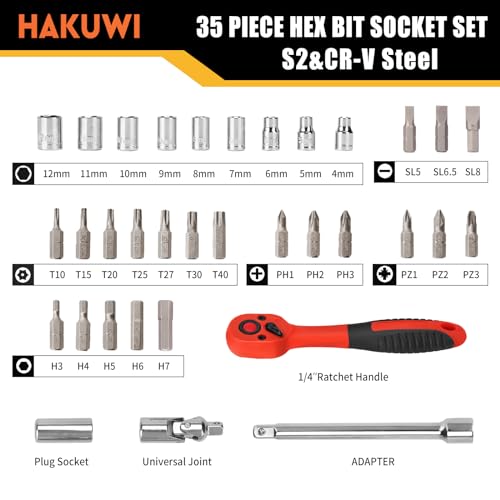 HAKUWI Conjunto de 35 chaves catraca com soquete de 1/10.2 cm, mini chave de catraca com conjunto de