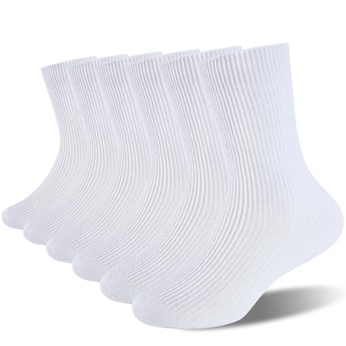 Age 3-11 Unisex Kids 100% Natural Cotton Socks, Soft Moisture Wicking Dress Crew Socks for Boys and Girls.