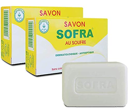 SOFRA - Lot de 2 SAVONS AU SOUFRE - Peaux Acnéiques et Grasses - Apaisant - 90 Gr