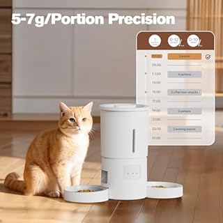 Distributore Automatico Cibo Gatti 2 Ciotole: 5L Distributore Automatico Cibo Cane con Timer WiFi 2.4G per Crocchette - Design Doppia Ciotola per Famiglie con Più Gatti & Cani - Bianco