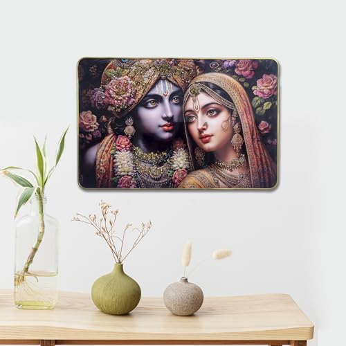 Image of Masstone Radha Krishna Crystal Embedded High Gloss Wall Painting, Golden Slim Frame, 45x30 Cm Wall Art for Living Room, Bedroom, Office & Home Decor (CRG55)