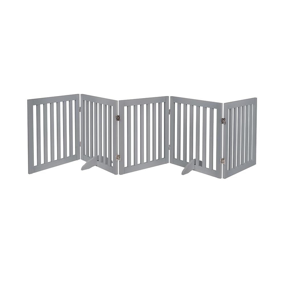 unipaws 254cm Extra Wide Dog Gate, Freestanding Stair Gate for dogs, Foldable Safety Gate,Wooden Assembly Free Pet Gate for Stair Doorways, Expandable Dog Barrier Indoor (61cm H, 5 Panels, Grey)