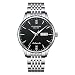 GUANQIN Montre mécanique automatique pour homme en acier inoxydable avec cristal saphir étanche à remontage automatique, jour et date lumineuse, noir/argenté