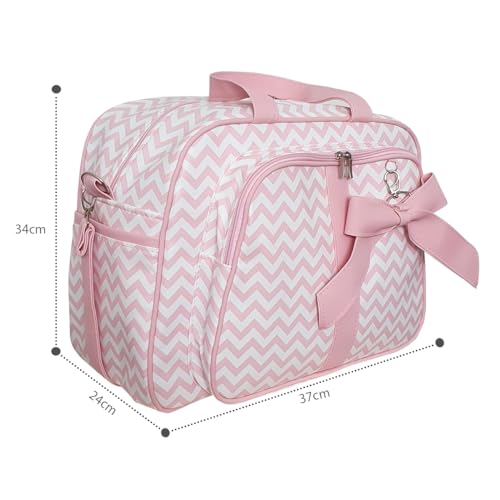 Kit Bolsa Maternidade Chevron Luxo detalhes Cinza - Térmico e Impermeável Cor: Rosa